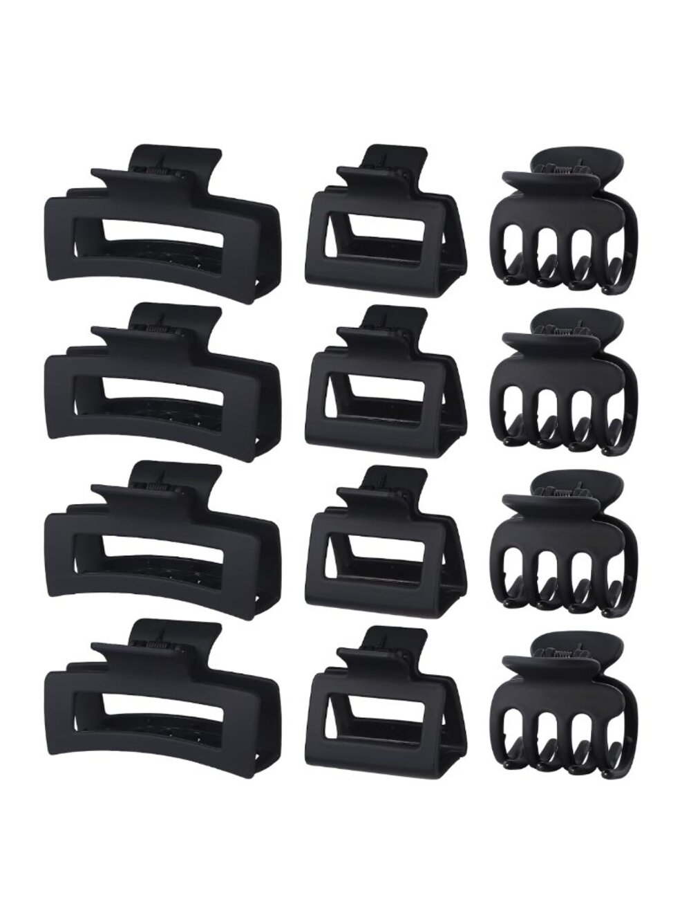 12 Pc Hair Claw Clip Set 3 Styles 3 Sizes Strong Hold Plastic All Hair Types